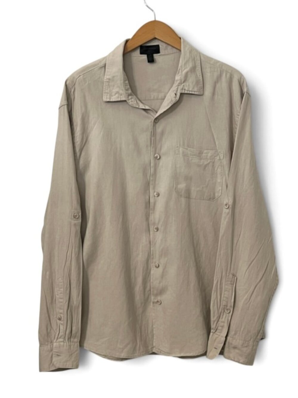 Magaschoni Man Beige Linen Blend Long Sleeve Shirt Size L Coastal Beach Resort